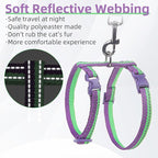 PUPTECK Adjustable Cat Harness and Leash Set Escape Proof Kitten Strap Collar for Walking Travel, Purple Green
