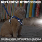 Cat Harness and Leash Set, Upgraded Escape Proof Adjustable Vest with Lead for Kitten Puppy Outdoor Walking, Soft Breathable Mesh Jacket with Reflective Strips for Dark Night (M, Klein Blue)