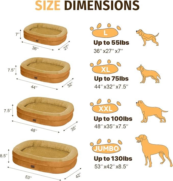 Orthopedic Waterproof Large Dog Bed: Memory Foam Washable Dog Bed with Bolsters - XL Removable Washable Cover for Medium Large Sized Pet - Non-Slip Bottom - Orange