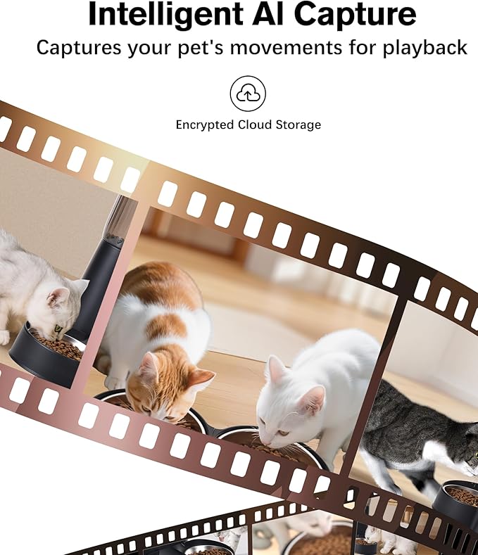 Automatic Cat Feeder, Camera Auto 2 Cats Dispenser 5L Microchip WiFi 2.4G&5G Timed Dual Pet Smart APP Dry Food Self Feeding Container Station(Black, 2 Bowls)