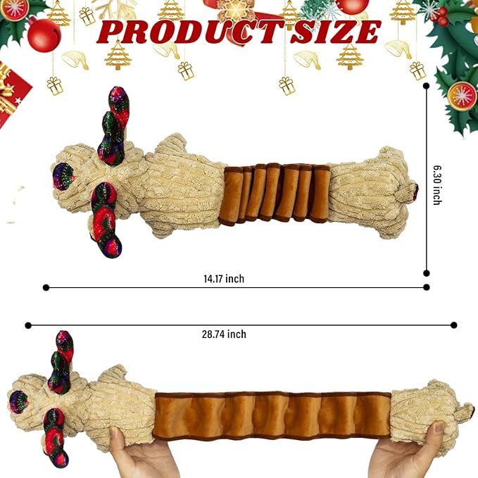 Dog Toys Deer Squeaky Interactive Puppy Teething Chew Toy with Crinkle Sound Paper Tail Stuffed PP Cotton,Keep Them Busy, Christmas Pet Gift Large Medium Small Breeds Indoor Play