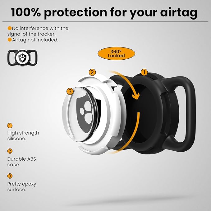 2 Pack Waterproof AirTag Dog Collar Holder for Apple Tracker Black