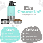Stainless Steel Insulated Water Bottle with 2 Removable Water Bowls for Dogs – Leak-Proof Portable Dog Water Bottle - Travel Accessories for Dogs - 32oz - Teal