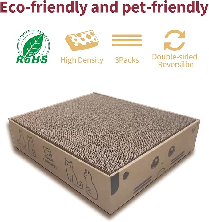 Cat Scratching Board Set (3-Pack) – Durable & Eco-Friendly Cat Scratcher Pads for Indoor Cats, Double-Sided Corrugated Cardboard, Non-Toxic, Cat Scratch Pads for Scratching & Resting