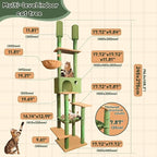 96.5"-108" Cat Tree Floor to Ceiling 7-Tier Cat Tower Adjustable Height with Scratching Posts, Cozy Hammock, Cat Condo for Indoor Cats(Green)