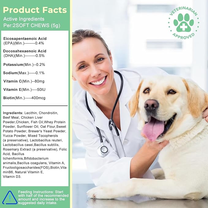 10-in-1 Dog Multivitamin Supplement, Calming Chews with Chondroitin & Probiotics, Mega Pack 10.6oz/300g (120 Chews), Supports Joint Health & Calming, Beef Flavor