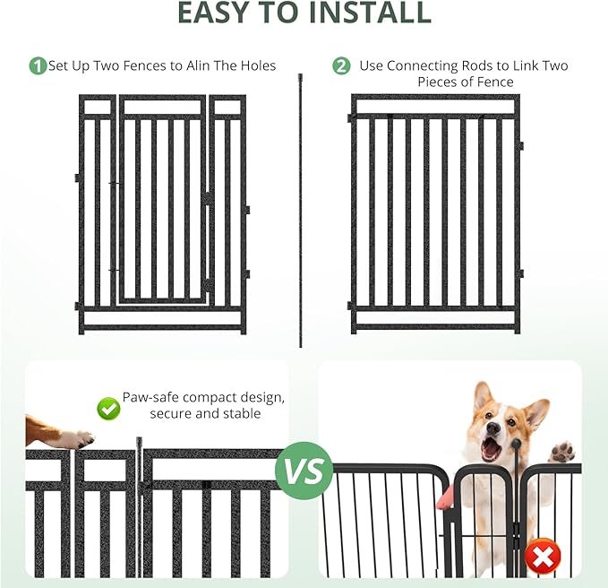 Dog Fence Outdoor for Yard Indoor Dog Playpen 40" Height 48 Panels Portable Dog Pen Metal Dog Kennel for RV Camping(Black-Silver)