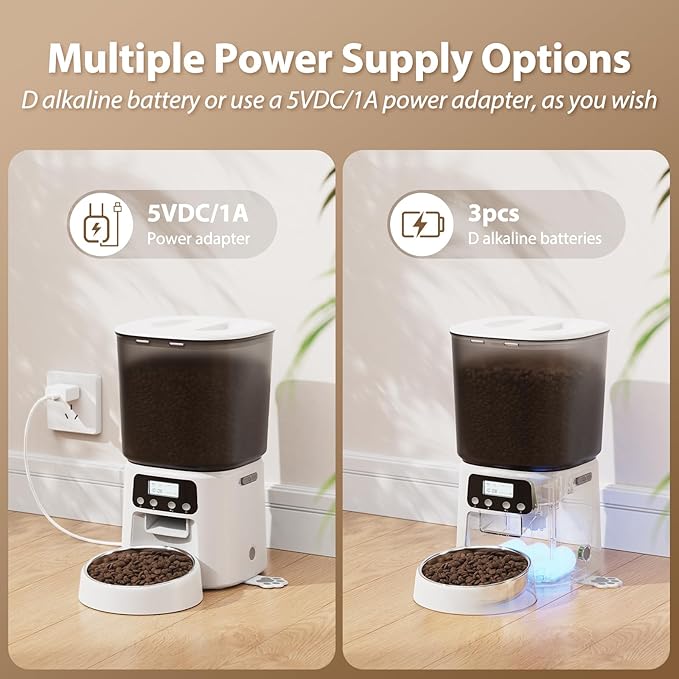 Automatic Cat Feeder,4L Timed Cat Dry Food Dispenser,Pet Feeder up to 6 Meals and 30 Portions per Day,10S Voice Record,Flexible Schedule Timer,Dual Power,Stainless Steel Bowl, for Cats and Small Dogs