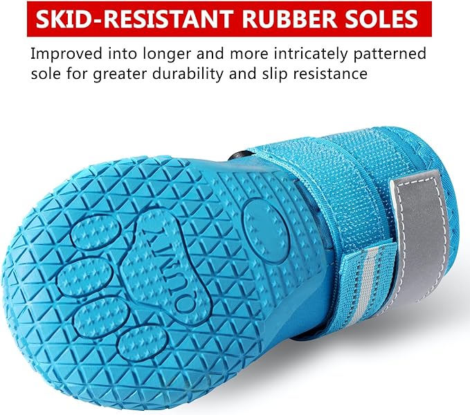QUMY Dog Shoes for Large Dogs, Medium Dog Boots & Paw Protectors for Winter Snowy Day, Summer Hot Pavement, Waterproof in Rainy Weather, Outdoor Walking, Indoor Hardfloors Anti Slip Sole Blue 3