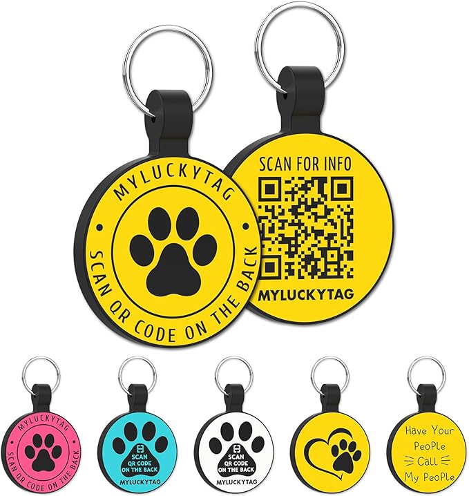 MYLUCKYTAG QR Code Silicone Dog Cat Tag, Online Pet Profile, Pet Location Alert Email, Durable Dog Collar Tag