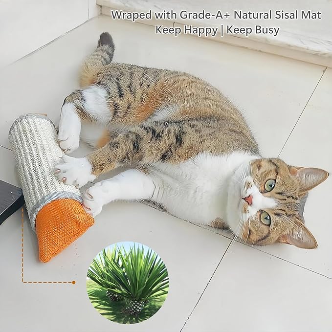Cat Kicker Toy, 10 Inch Long Cat Scratcher Post, Natural Sisal Toy for Indoor Cats(Oranger and Silver)