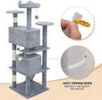 MoNiBloom 60 Inch Cat Tree Tower for Indoor Cats Large Adults, Cat Tower with Scratching Post, Multi-Level Furniture Activity Center with Cat Condo Pet Play House, Light Grey