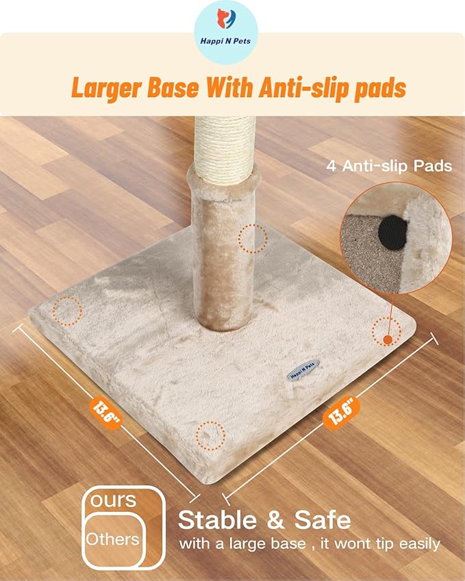 Happi N Pets 22" Cat Scratching Posts for Indoor Cats, Carpet Cat Scratch Post, Sisal Cat Scratcher, Cat Post with Rotatable Hanging Balls & Stable Base, Cat Scratchers for Kittens-Beige