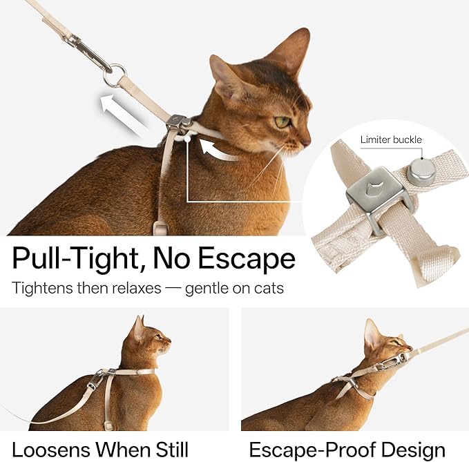 Escape Proof Cat Harness Anti-Choke Quick Release Adjustable QR Code Soft Nylon Durable Lightweight Figure 8 Cat Harness Anti Escape for Kitten Small Medium Large Cats (Blush Pink, S)