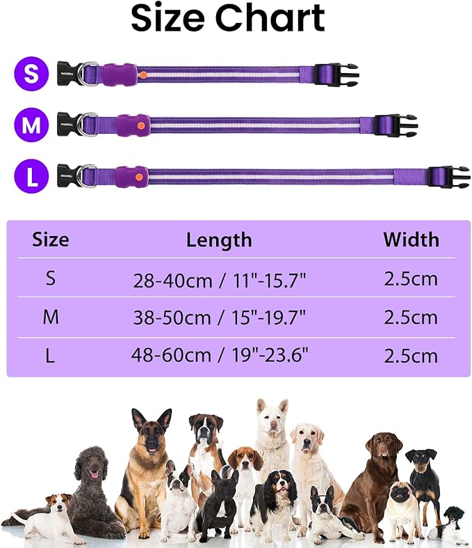 MASBRILL Light Up Dog Collars-RGB Led Collar for Dogs Rechargeable Lighted Dog Collar Water-Resistant Colorful Glow in The Dark Dog Collars for Night Walking