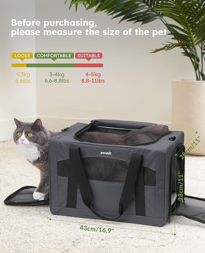 pecute Cat Carrier Stable, Pet Carrier Breathable and Portable, Cat Carriers Bag with Scientific Hidden Partition, Carriers for Cat Under 5kg, Dog Carriers Suitable for Travel and Outing, Dark Gray