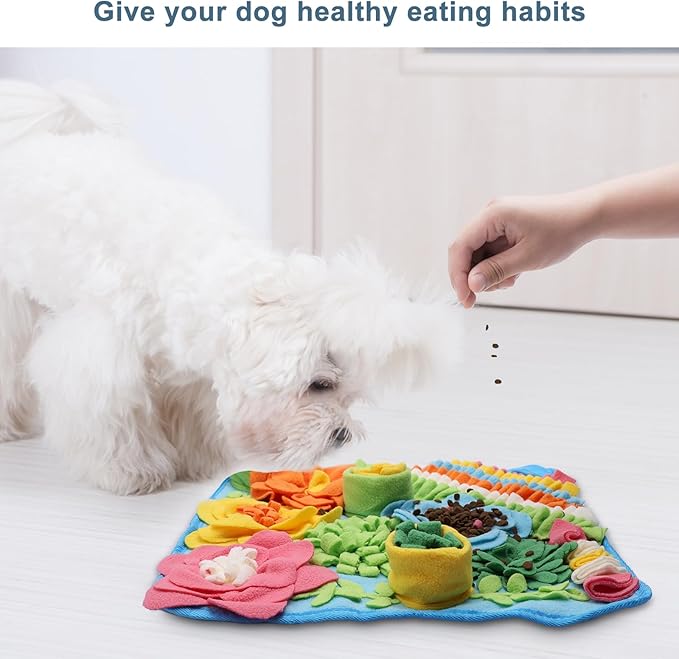 Snuffle Mat for Dogs Cats Rabbits, Pet Treats Feeding Mat, 15.4 x 15.4 inch for Small & Medium, Felt Wool Dog Sniff Mats for Slow Feed, Rabbit Foraging Mats, Relieve Anxiety, with Anti-Slip Bottom