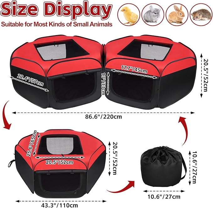 Chick Brooder Box, 2Pcs Removable Pop-up Small Animals Playpen, Pet Cage Tent with Cover & Zippers, Water Repellent Portable Yard Fence Indoor Outdoor for Chick, Rabbits, Kittens, Puppies