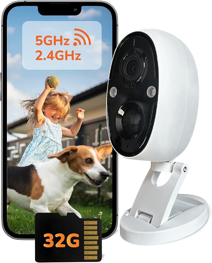 Sensforge 2.5K Indoor Outdoor Battery Camera with Smart AI Detection, Spotlight & Color Night Vision, Magnetic Mount, Dual-Band WiFi (2.4/5GHz), 32GB SD Card, Waterproof, No Monthly Fees