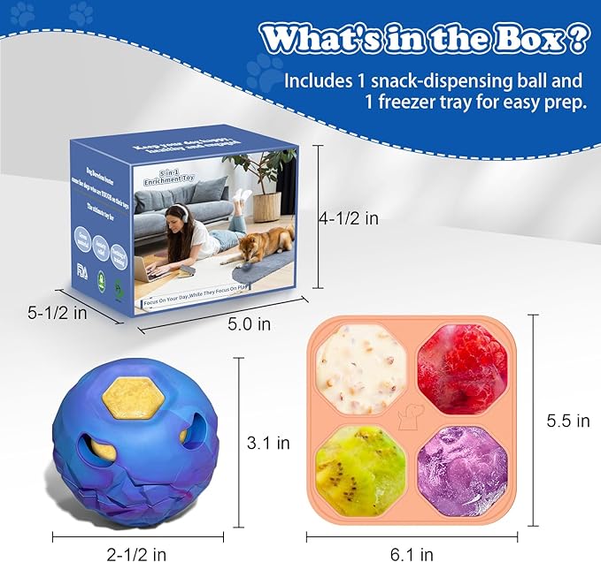 5-in-1 Dog Enrichment Toy – Bite & Brush Freeze Ball, Large Dog Toys, Interactive Chew Toy for Large Aggressive Chewers (25-85 lbs), Freezable Bone for Dogs, Homemade Treat Dispenser, Easy to Clean