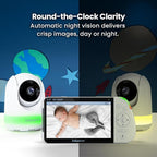 Babysense Full HD 5.5" Split Screen Baby Monitor with 2 Cameras, 6-Color Night Light, White Noise, Sound & Light Machine, 20-Hour Battery, Hack-Proof Non-WiFi Secure Connection