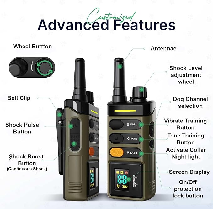 My Pet Command Long Range Dog Training Collar with Remote 1 Mile/5280 Ft Safe Shock, Vibrate, Tone collar with Flashing Beacon Lights Rechargeable Waterproof Dog collar with remote add Up to 2 Collars