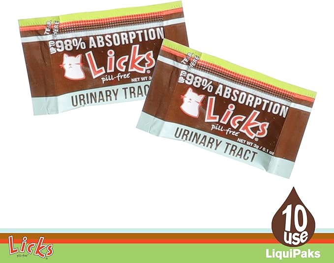 Licks Pill-Free Cat Urinary Tract Care - Cat UTI Care and Prevention Gel Packets - Urinary Tract Infection Supplement for Cats - Omega 3 Fish Oil and L-Lysine Supplement - Gel Packets - 10 Use