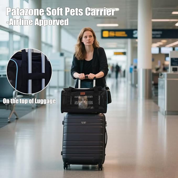Black Pets Carriers for Cats Small Dogs Flight Travel Carrier Bag,Airline Approved,Ventilated Puppy Bag,Guaranteed On Cabin Board Flight,Top Load Expandable