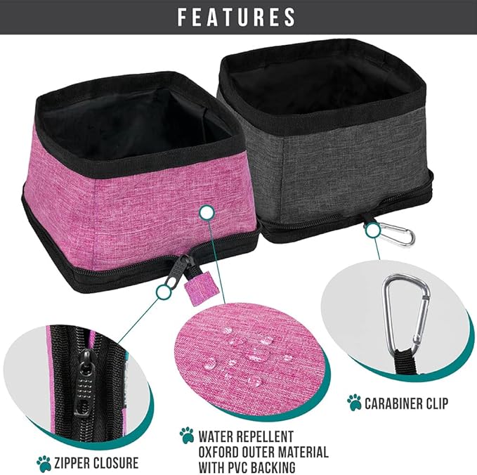 PetAmi Collapsible Dog Bowls 2 Pack, Food and Water Bowls Travel Set, Portable Pet Dish No Spill, Foldable Lightweight BPA Free Leakproof Bowls, Camping Hiking Walking Outdoor Gear Accessories, Pink
