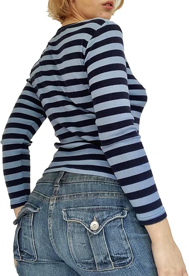 Xineicy Women's Y2K Long Sleeve Henley Tops Casual T-Shirts for Women Slim Fit Vintage Graphic Crop Tops