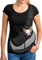 YUDODO Pet Sling Carrier for Small Dogs & Cats – Hands-Free Puppy Carrier with Safety Hook, Large Zipper Pocket, Soft Breathable Mesh, Adjustable Strap & Reflective Strip (Gray 3.0 S)