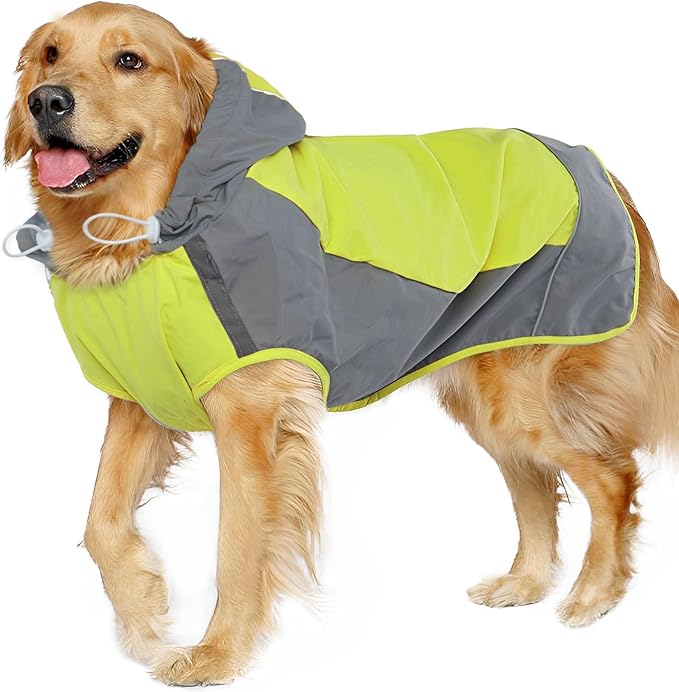 IECOii Hooded Dog Raincoat,Reflective Large Dog Rain Poncho,Ensure Safety in Low - Light Conditions, Adjustable Fit with Magic Sticker,Lightweight Waterproof Pet Rain Coat,Green,XXL