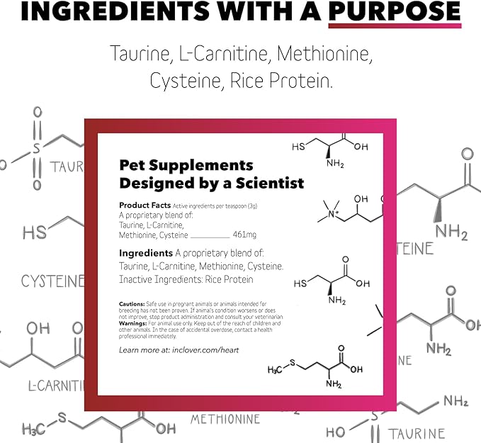 InClover Heart+ Dog and Cat Cardiac Health Supplement - Taurine Supplement for Dogs and Cats - Supports Heart & Immune Health, Pet Supplement for Weight Management & Senior Pet Health