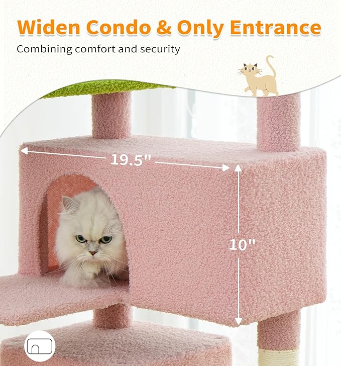 Made4Pets Cat Tree Tower 56" Cat Tower for Indoor Cats Kitten Tree Multi-Level Cat Tree with 2 Condo Furniture Activity Center with Scratching Posts Funny Toys (Pink Flower Green)