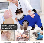 T'CHAQUE Cat Clothes Surgery Recovery Suit for Female Male, Cat Onesie Pet Surgical Pajamas Hind Legs Long Sleeve, Abdominal Wound Skin Diseases, E-Collar Alternative, Spay Recovery Suit, RoyalBlue-XL