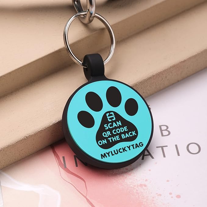 MYLUCKYTAG QR Code Dog Cat ID Tag - Durable, Digital, Quiet, Engraved - Online Pet Profile & Location Alert