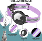 Reflective AirTag Cat Collar, Integrated Cat Tracker Collar with Air Tag Holder and Bell, Safety Elastic Band Cat GPS Collars for Girl Boy Cats, Kittens and Puppies (Lilac,S)
