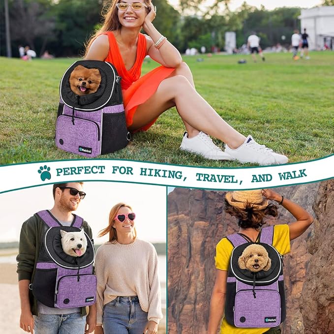 PetAmi Adjustable Cat & Dog Chest Carrier Backpack, Ventilated for Hiking & Camping, Max 15 lbs, Purple