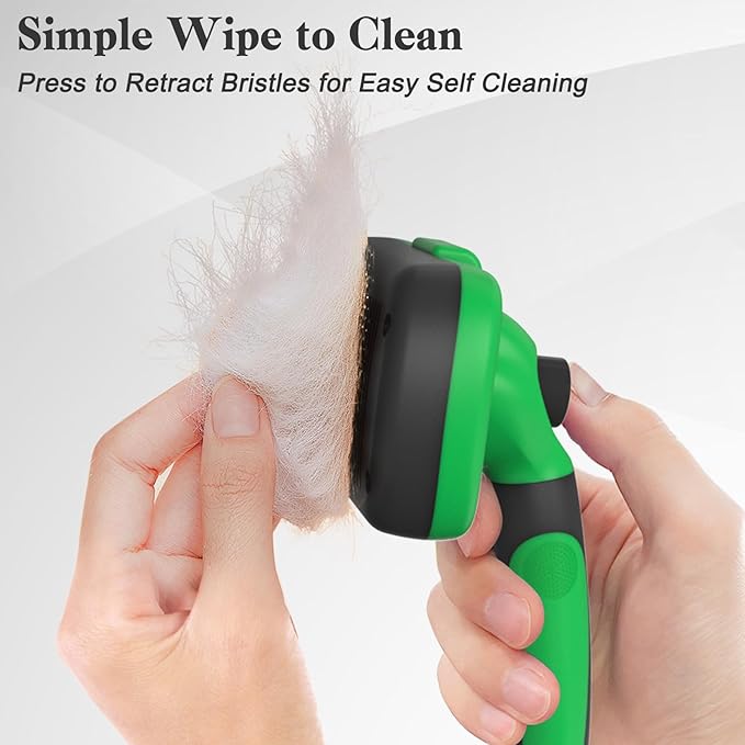 Swihauk Self Cleaning Slicker Brush - Skin Friendly Deshedding Grooming Tool for Dogs & Cats, Suitable for Shedding & Haired Pets, with Pet Supplies Accessories, Green