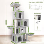 Globlazer Large Cat Tree Condos for Indoor Cats Large Adult, 70inch Tall Cat Tree Condo Tower with 4 Spacious Cat Condo Houses, 3 Sisal Scratching Posts, 2 Adjustable Hanging Baskets, F70C, Cloud Gray