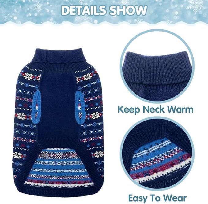 BINGPET Dog Sweater - Christmas Winter Warm Dog Clothes - Turtleneck Sweater for Small Medium Large Dogs - Classic Snowflake Doggy Knitwear Clothes