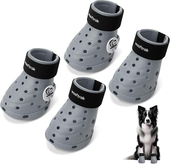 Dog Shoes Breathable Dog Shoe for Hot Pavement, Dog Booties and Paw Protectors, Non-Slip Waterproof Dog Sandals Boots (Gray+Black, M: (2.6’’x2.3'')(L*W))