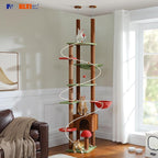 PEQULTI Mushroom Cat Tree Floor to Ceiling Cat Tower Adjustable Height (90.5''-100.4'' = 230cm-252cm) with Cat Condo, Cozy Hammock and Scratching Post, Tall Activity Tree for Indoor Cats, Brown