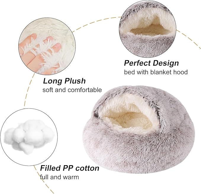 Dog Beds for Small Dogs, Cat Bed Cave, Washable Cute Cat Bed, Cozy Nook Pet Bed for Dogs or Cats, Anti-Slip Puppy Bed Fits up to 22 lbs Pets(Coffee, 24" x 24")