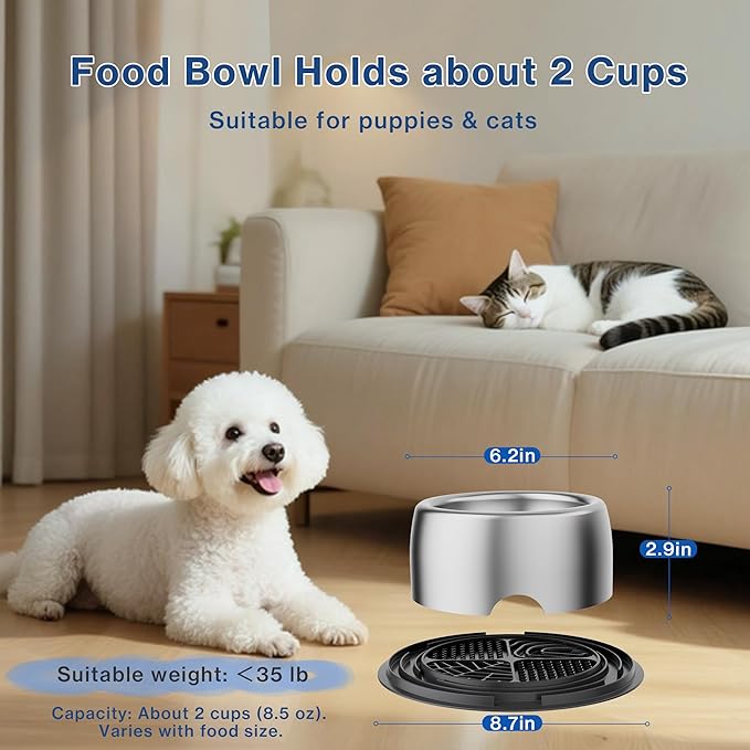 304 Stainless Steel Dog Bowls, Heavy Duty Dog Food Bowl with Extra Strong Non-Slip Mat, Thick Metal Base Water Bowl with Lick Mat for Puppies & Cats, Indoor/Outdoor (8.5 oz)