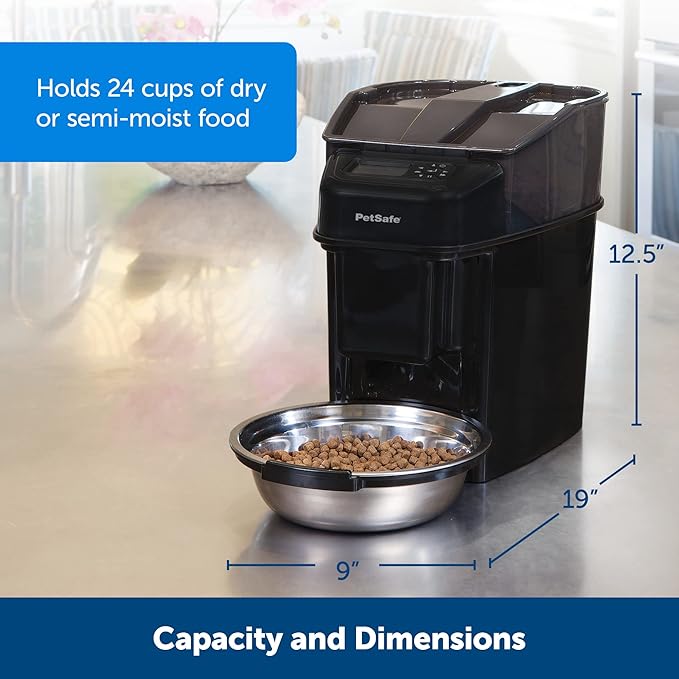 PetSafe Automatic Cat Feeder - Healthy Pet Simply Feed - Automatic Pet Feeder for Cats & Dogs - Timed Pet Feeder with Programmable Portion Control - Holds 24 Cups of Dry or Semi-Moist Dog or Cat Food