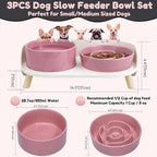 Elevated Slow Feeder Dog Bowls - Ceramic Food and Water Bowl Set with Stand - Raised Pet Dishes for Small and Medium Sized Dogs