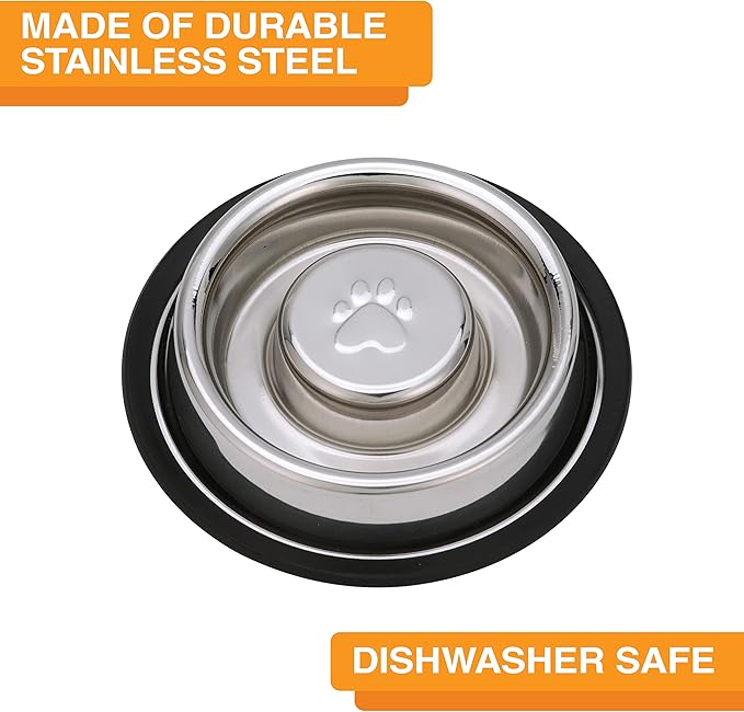 Neater Pet Brands Stainless Steel Slow Feed Bowl - Non-Tip & Non-Skid - Stops Dog Food Gulping, Bloat, Indigestion, and Rapid Eating (3/4 Cup)