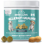 Dog Allergy Relief Chews - Antihistamine & Immune Support Bites with Probiotic, Salmon Oil, Colostrum, Omega 3 - Supplement for Anti Itch, Seasonal Allergies, Coat Health & Shedding Control (90 Ct)