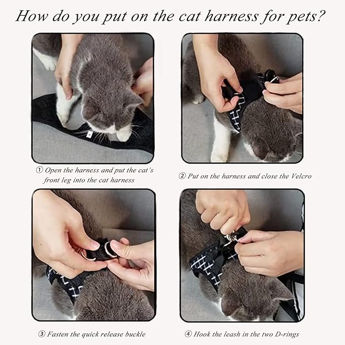 Cat Leashes and Harnesses for Walking,Breathable Soft Kittens Vest for Cats Dogs, Kitten Harness Escape Proof with Bell and Bow-Knot Decoration Christmas (Black-White, L)